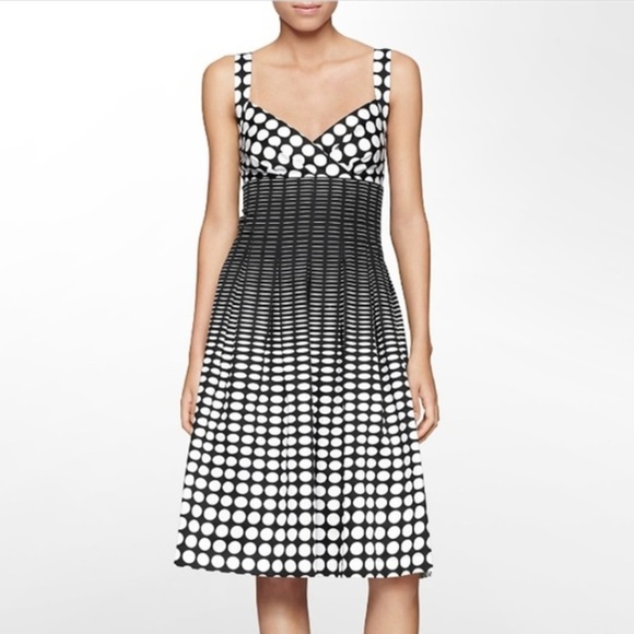 NWOT Calvin Klein Polka Dot Pleated Dress - Picture 2 of 8